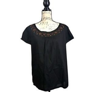 Liz & Co. Women's Black Embroidered Embellished Blouse Size XL Top